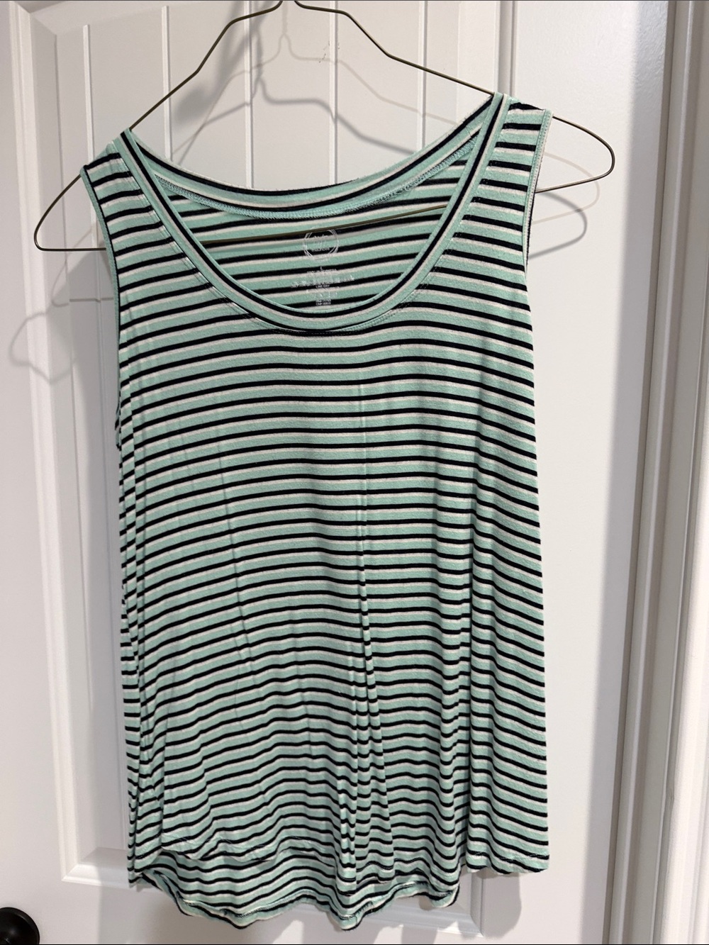Striped Mint and Black Scoop Neck Tank Top